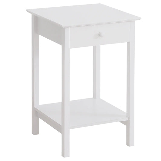 Multipurpose Bedside Table with Drawer, Storage Shelf, White Side Tables White at Gallery Canada