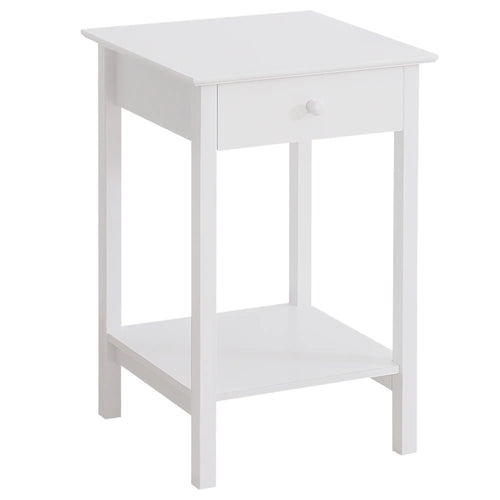 Multipurpose Bedside Table with Drawer, Storage Shelf, White