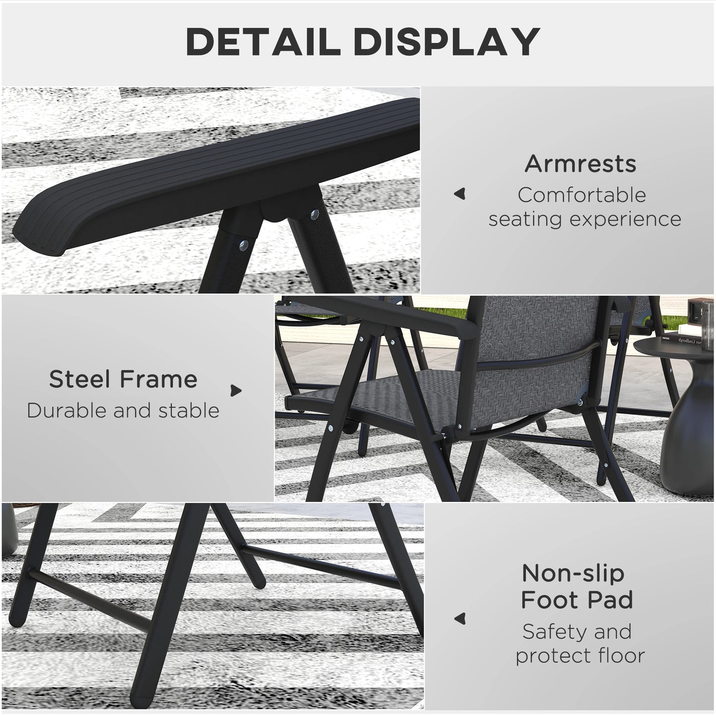 2PCs Outdoor Wicker Folding Chairs, Adjustable Backrest, Grey Patio Chairs at Gallery Canada