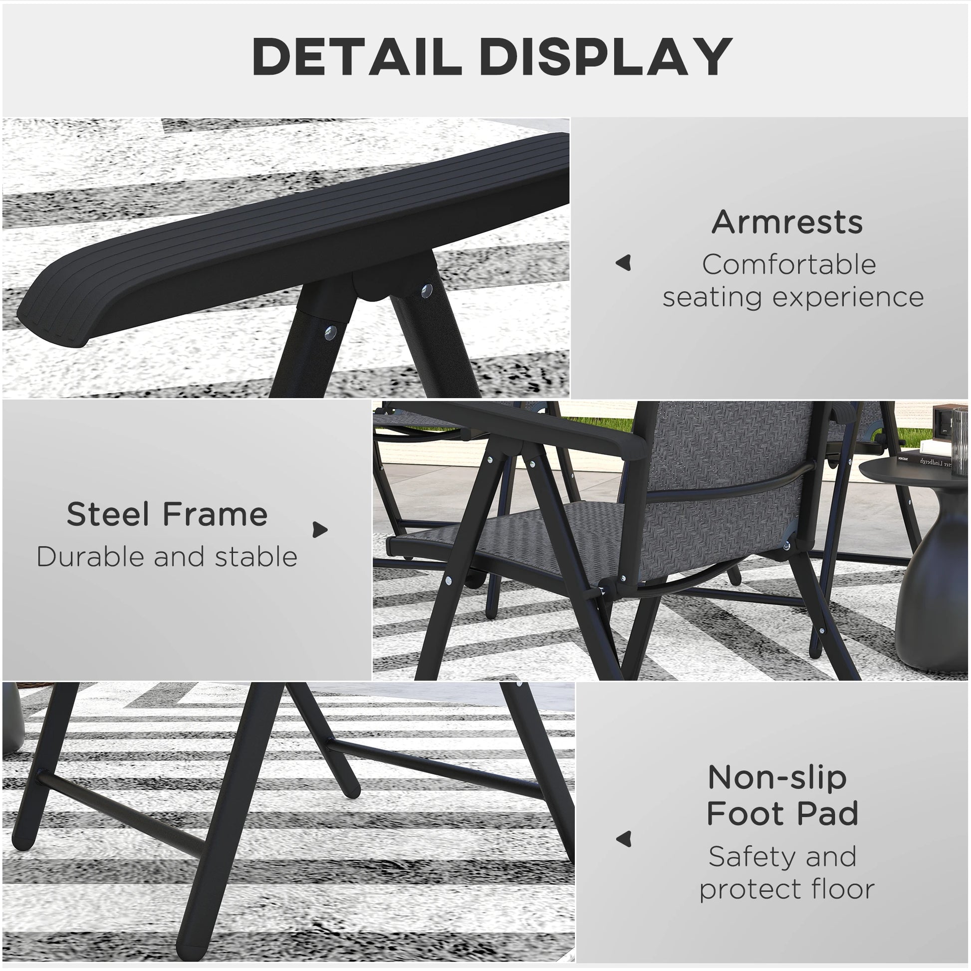 2PCs Outdoor Wicker Folding Chairs, Adjustable Backrest, Grey Patio Chairs at Gallery Canada