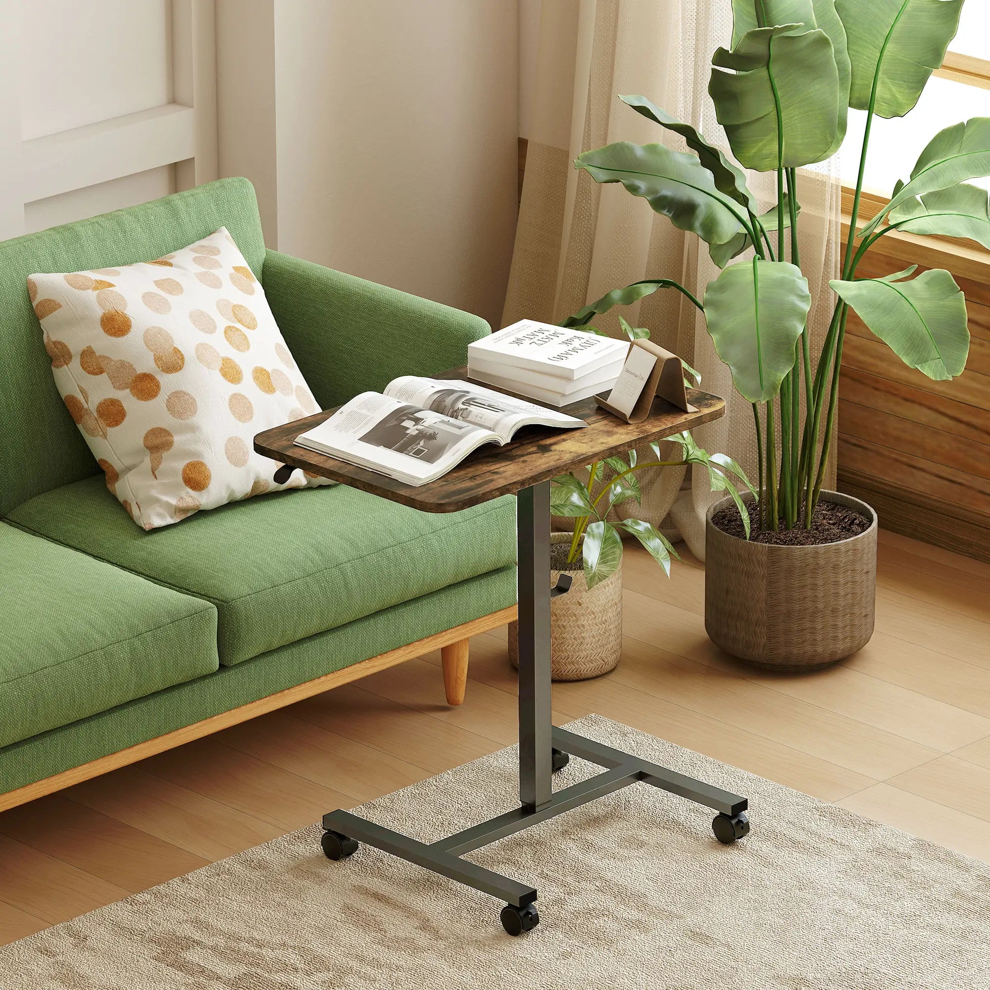 Height Adjustable Standing Desk, Pneumatic Sit Stand Desk, Rustic Brown Office Desks & Work Stations at Gallery Canada