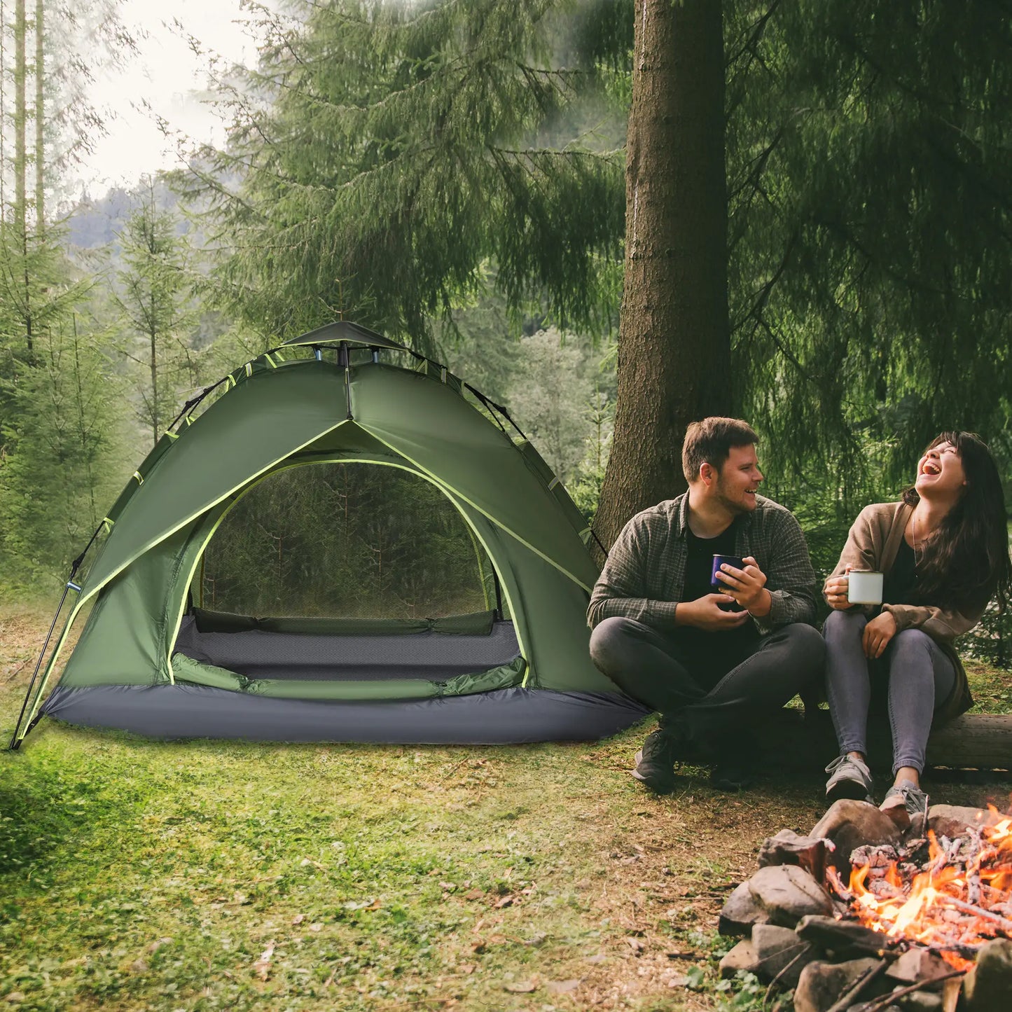 3 Person Camping Tent, 1000mm Waterproof, Dark Green Camping Tents at Gallery Canada