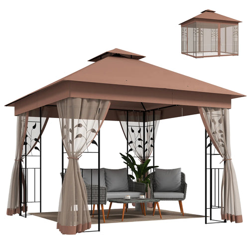 10'x10' Dark Brown Steel Patio Gazebo, Soft-Top Sun Shelter, Dark Brown