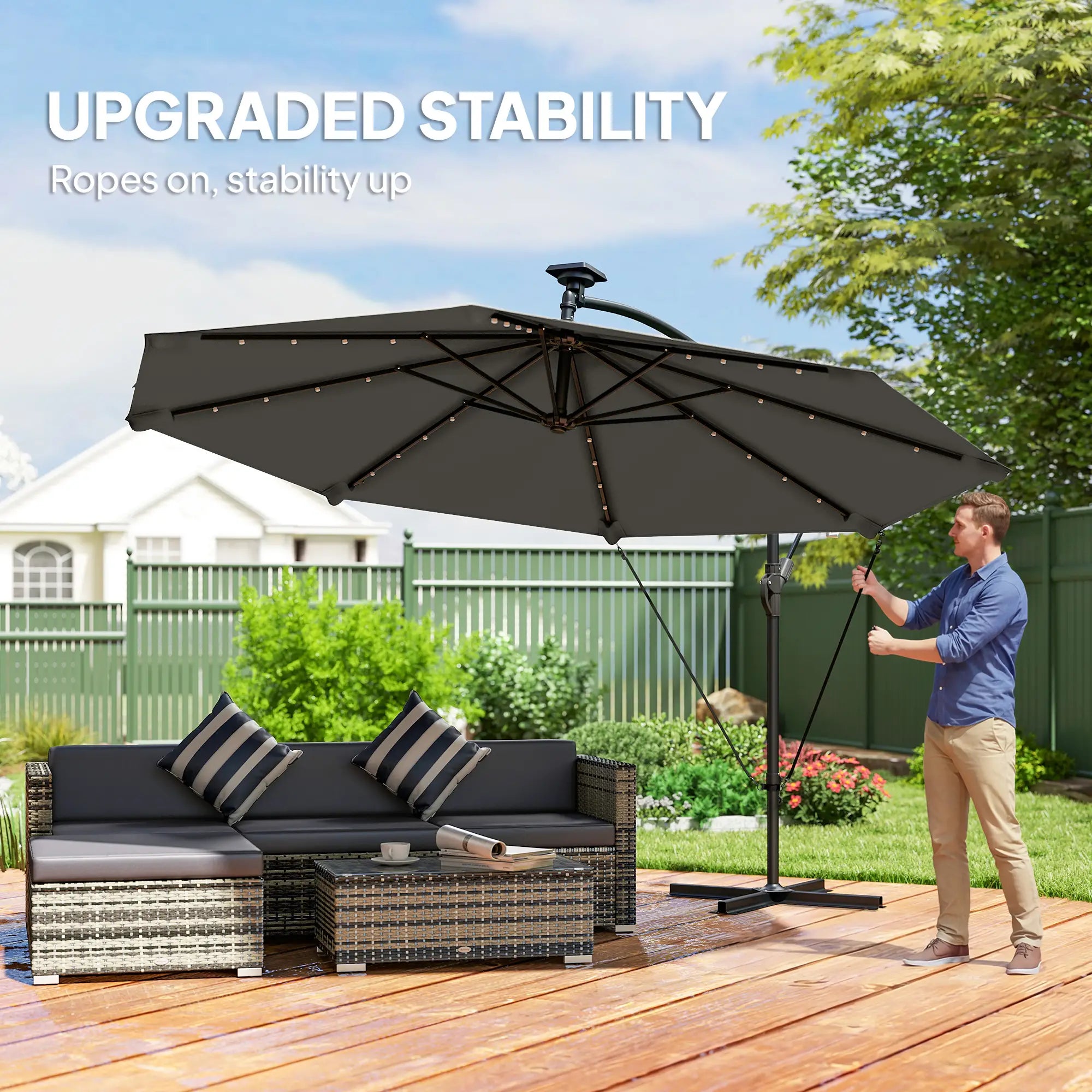 11.3 ft Cantilever Patio Umbrella, With Light And Cover, Dark Grey Offset Cantilever Umbrellas at Gallery Canada