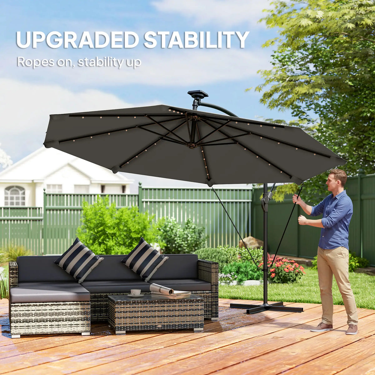11.3 ft Cantilever Patio Umbrella, With Light And Cover, Dark Grey Offset Cantilever Umbrellas at Gallery Canada