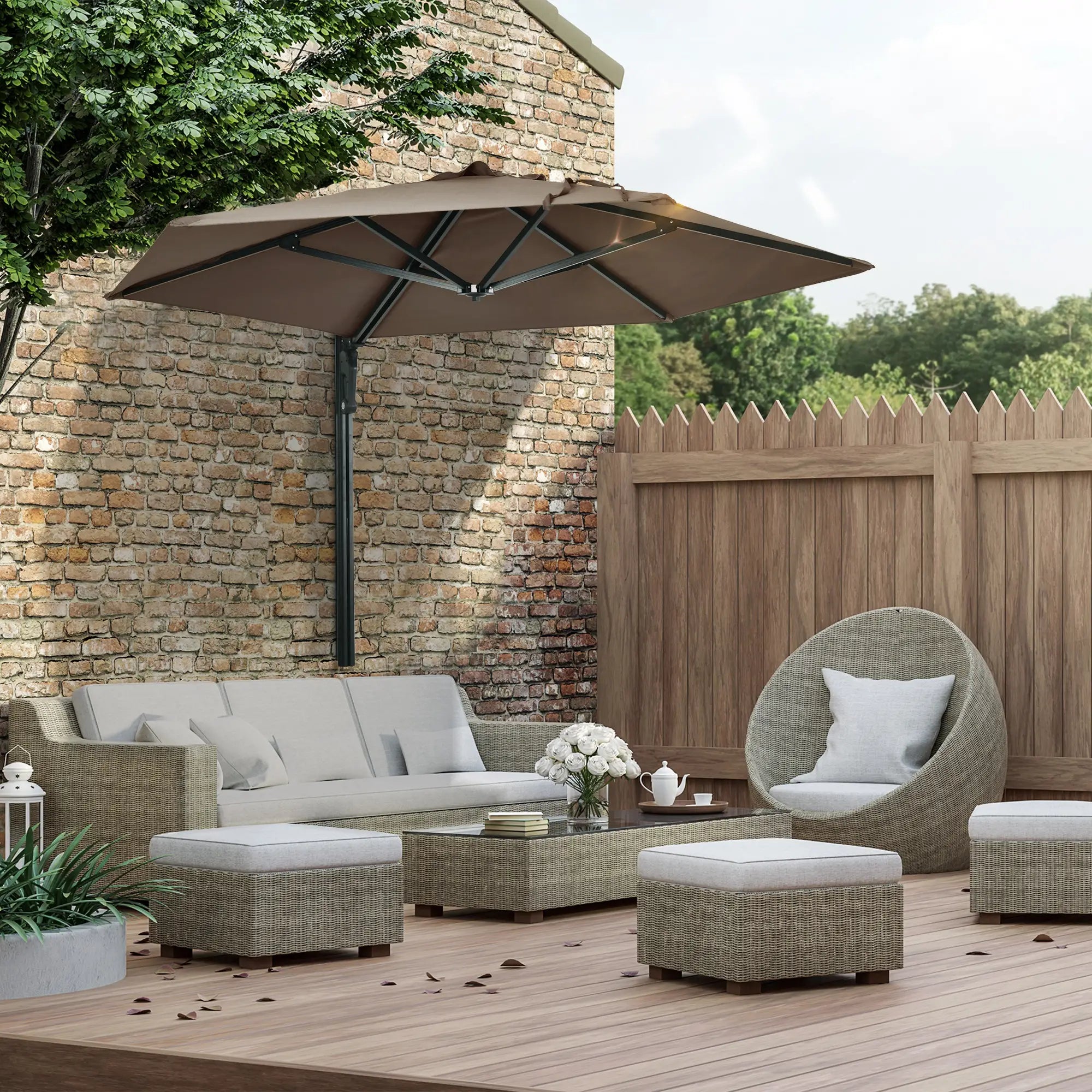 8 ft Wall Mounted Umbrella, 180° Rotatable Canopy, Khaki Sun Umbrellas at Gallery Canada