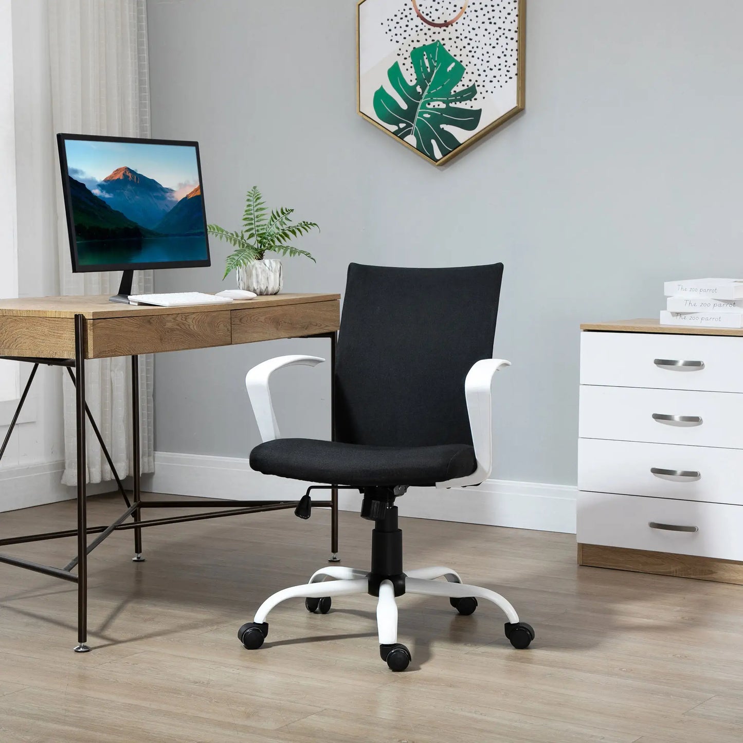 Linen Mid Back Office Chair, Tilt Swivel Computer Chair, Black Office Chairs at Gallery Canada