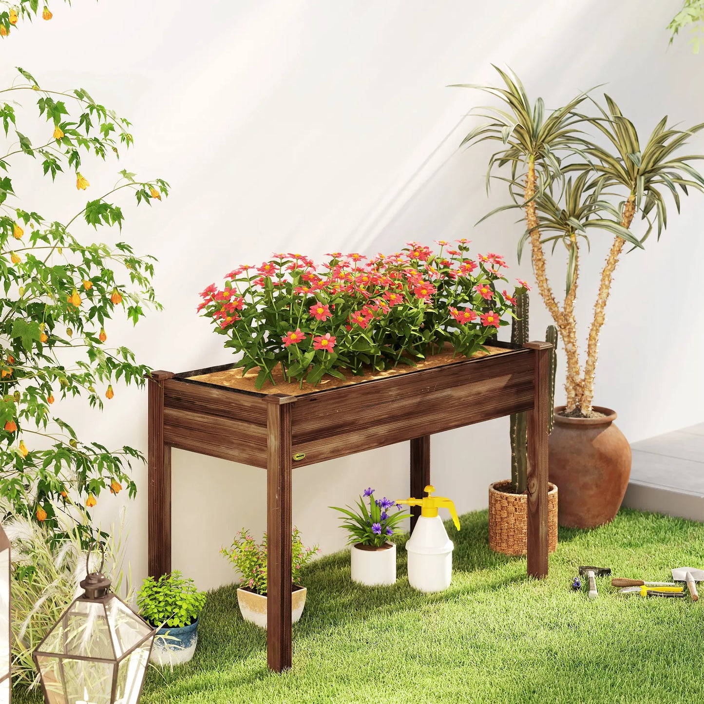 48" x 22" x 30" Wooden Patio Raised Garden Bed Planter, Carbonized Elevated Garden Beds at Gallery Canada