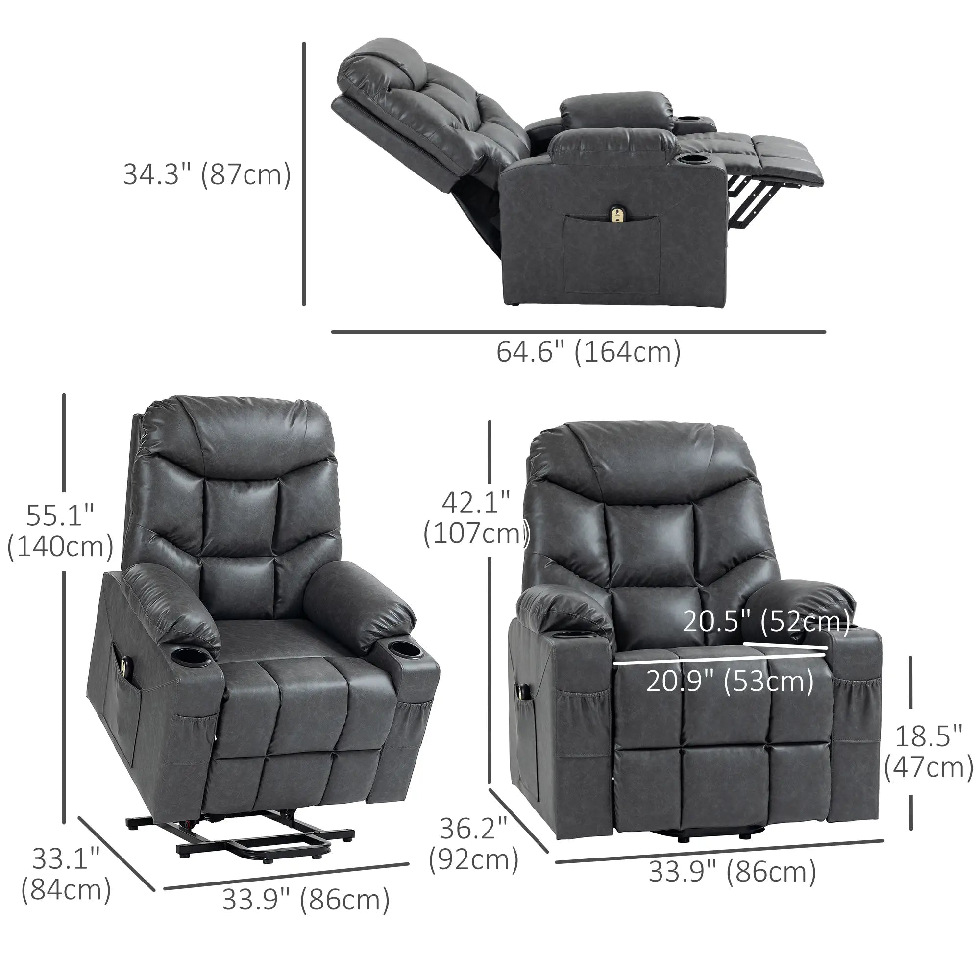 Electric Recliner Chair, PU Leather, Quick Assembly, Remote, Grey Sofas & Reclining Chairs at Gallery Canada