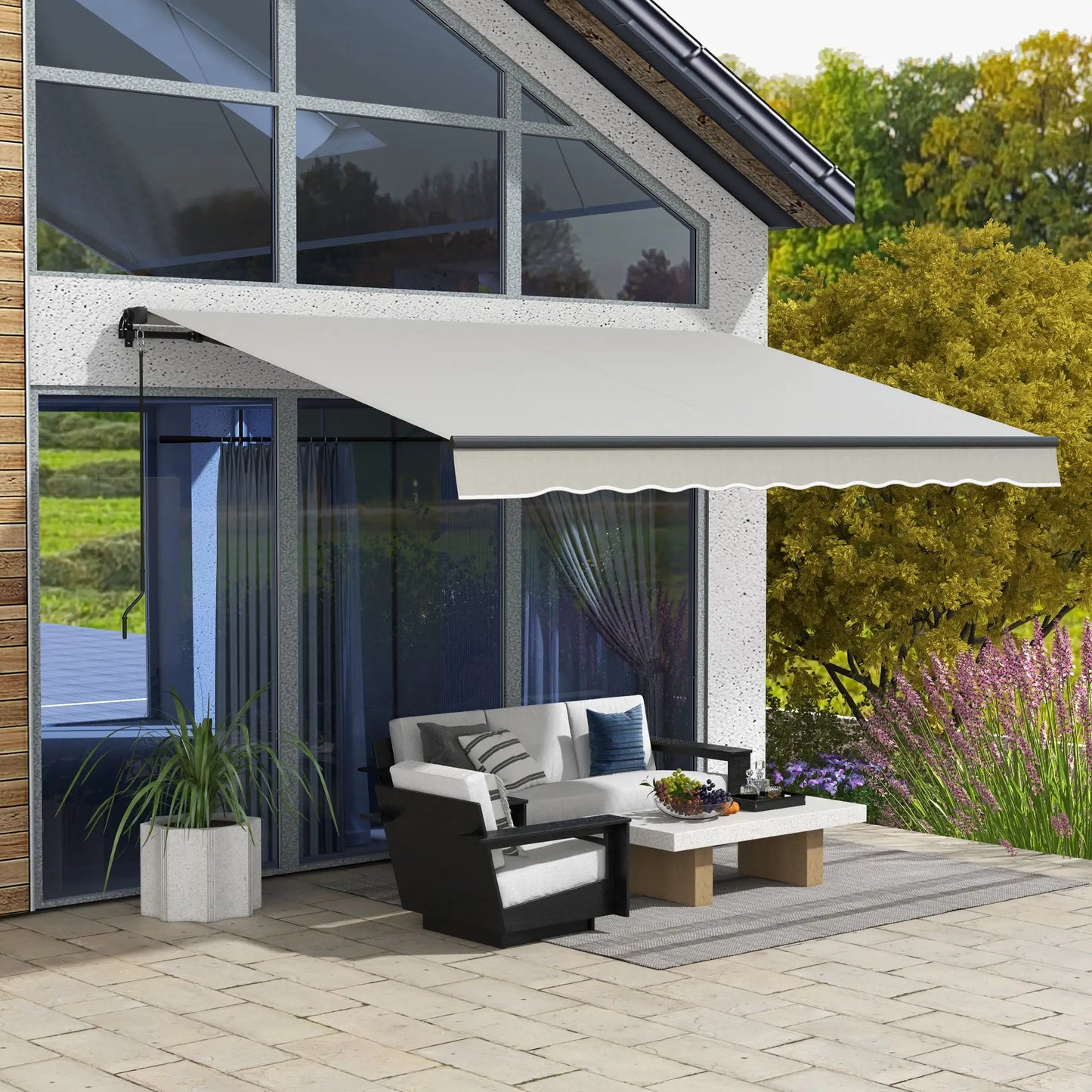 12' x 10' Retractable Awning, UV Resistant Sunshade, Light Grey Deck Awnings at Gallery Canada