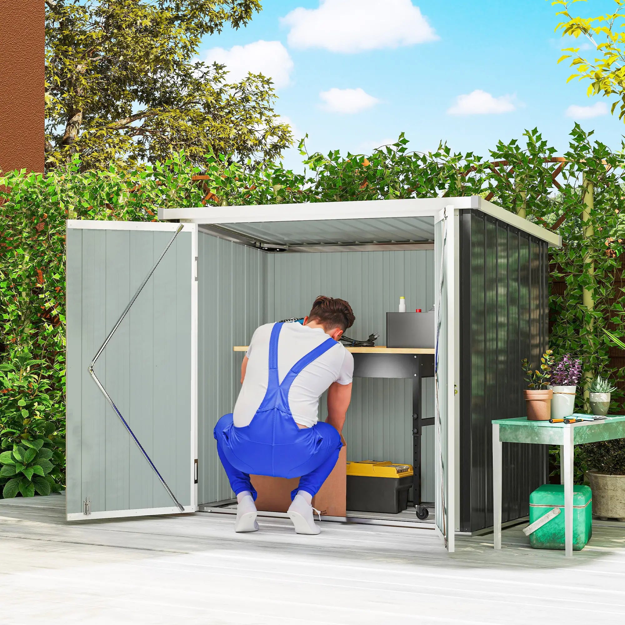 5' x 3' Metal Garden Storage Shed, Tool House, Double Doors Sheds at Gallery Canada