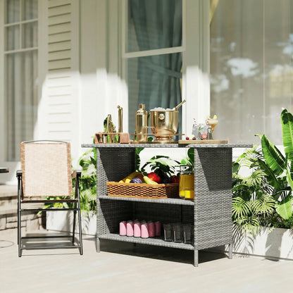 Wicker Outdoor Bar Table, PE Rattan, 2 Shelves, Steel Frame, Dark Grey, Dark Grey Patio Side Tables at Gallery Canada