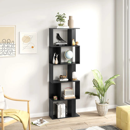 5-Tier Geometric Bookshelf, S Shaped Bookcase, Black Display Bookshelves at Gallery Canada