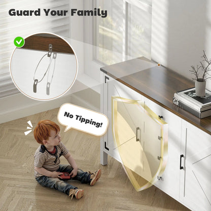 59" Buffet Cabinet, Farmhouse Sideboard, 2 Barn Doors, 4 Drawers, White Storage Cabinets at Gallery Canada