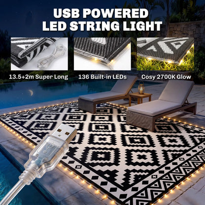 Reversible Plastic Straw Rug, LED Lights, 12' x 9' Outdoor Reversible Rugs at Gallery Canada