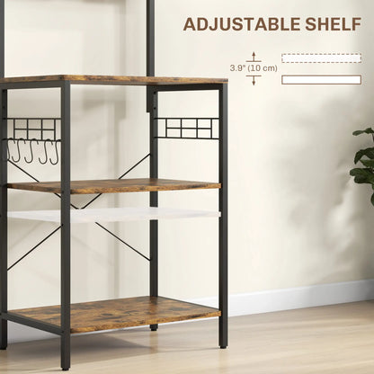 Kitchen Baker's Rack with Power Outlet, Adjustable Shelves, Rustic Brown, Brown Bar Cabinets at Gallery Canada