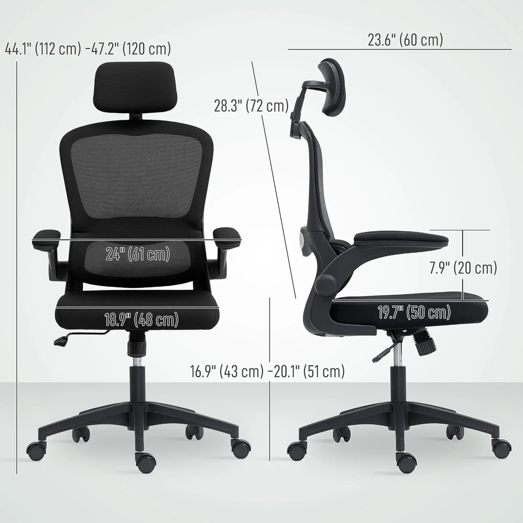 Ergonomic Mesh Office Chair, High Back, Rotatable Headrest, Flip Up Armrests, Lumbar Support, Black Task Chairs at Gallery Canada