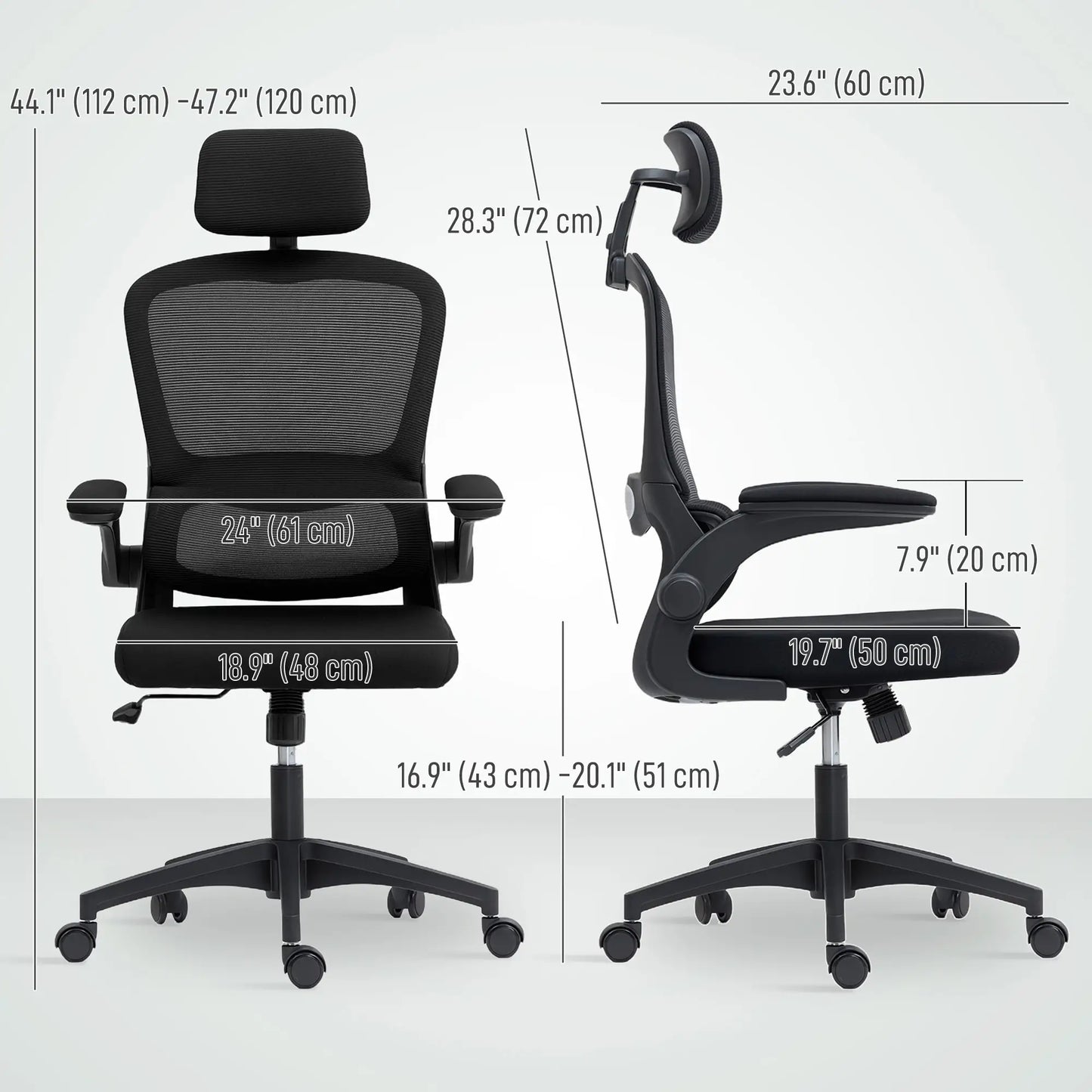 Ergonomic Mesh Office Chair, High Back, Rotatable Headrest, Flip Up Armrests, Lumbar Support, Black Task Chairs at Gallery Canada