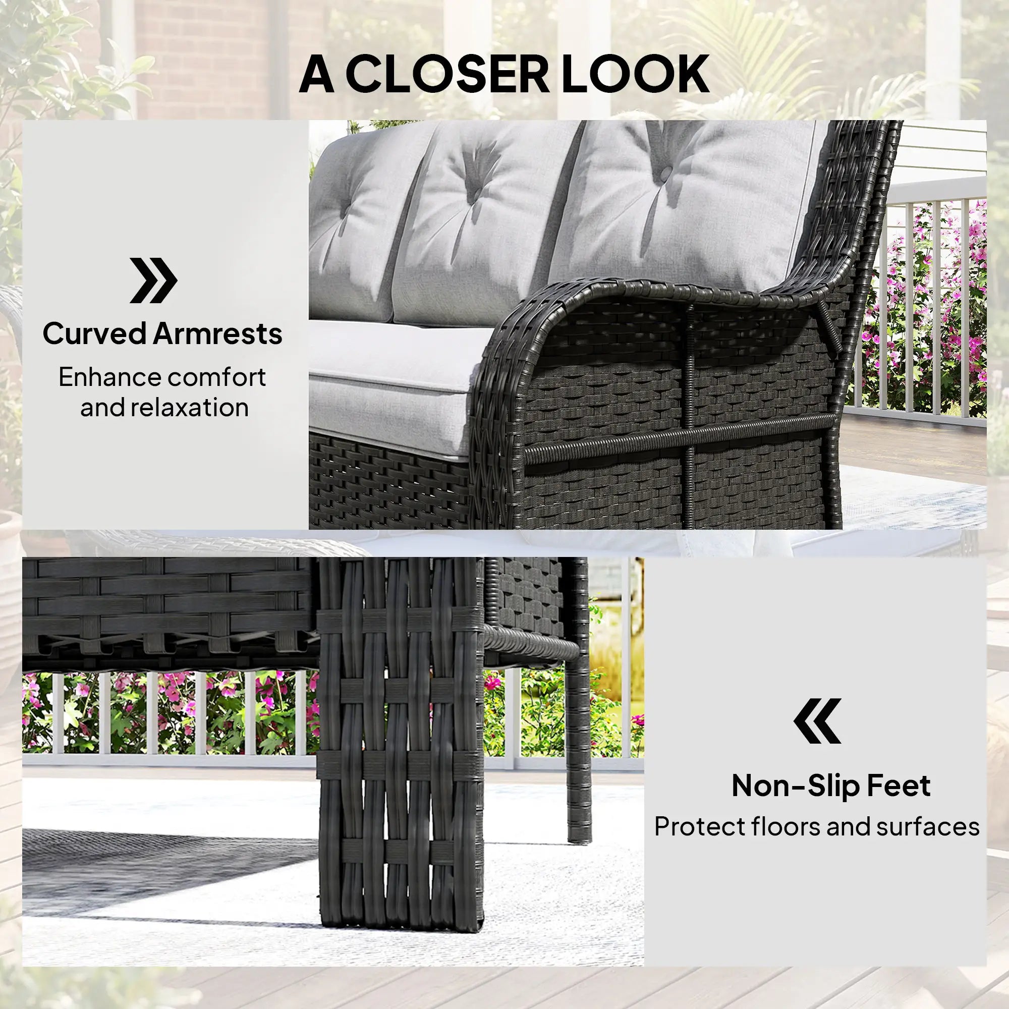 Wicker Patio Sofa With Cushions, 3 Seater Rattan Outdoor Couch, Light Grey Patio Furniture Sets at Gallery Canada