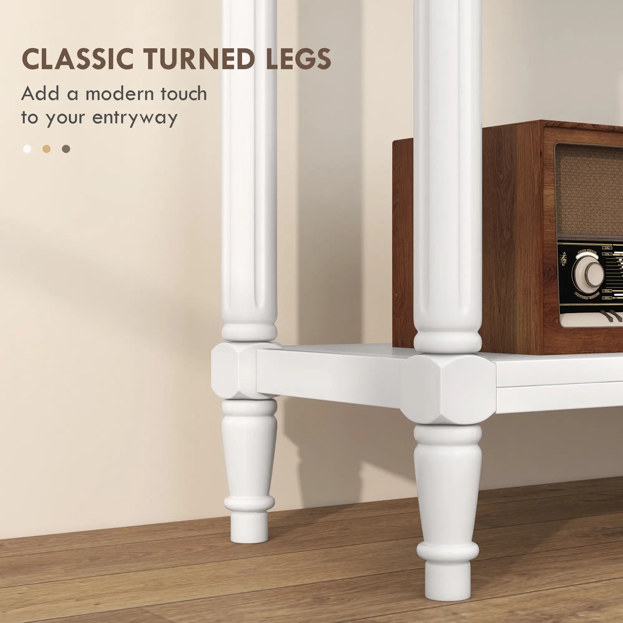 Modern Hallway Console Table, 2 Drawers, Storage Shelf, Turned Legs, White Console Tables at Gallery Canada