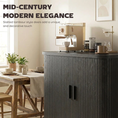 35.4" Sideboard Buffet Cabinet, Slatted Tambour Doors, Metal Legs, Black Storage Cabinets at Gallery Canada