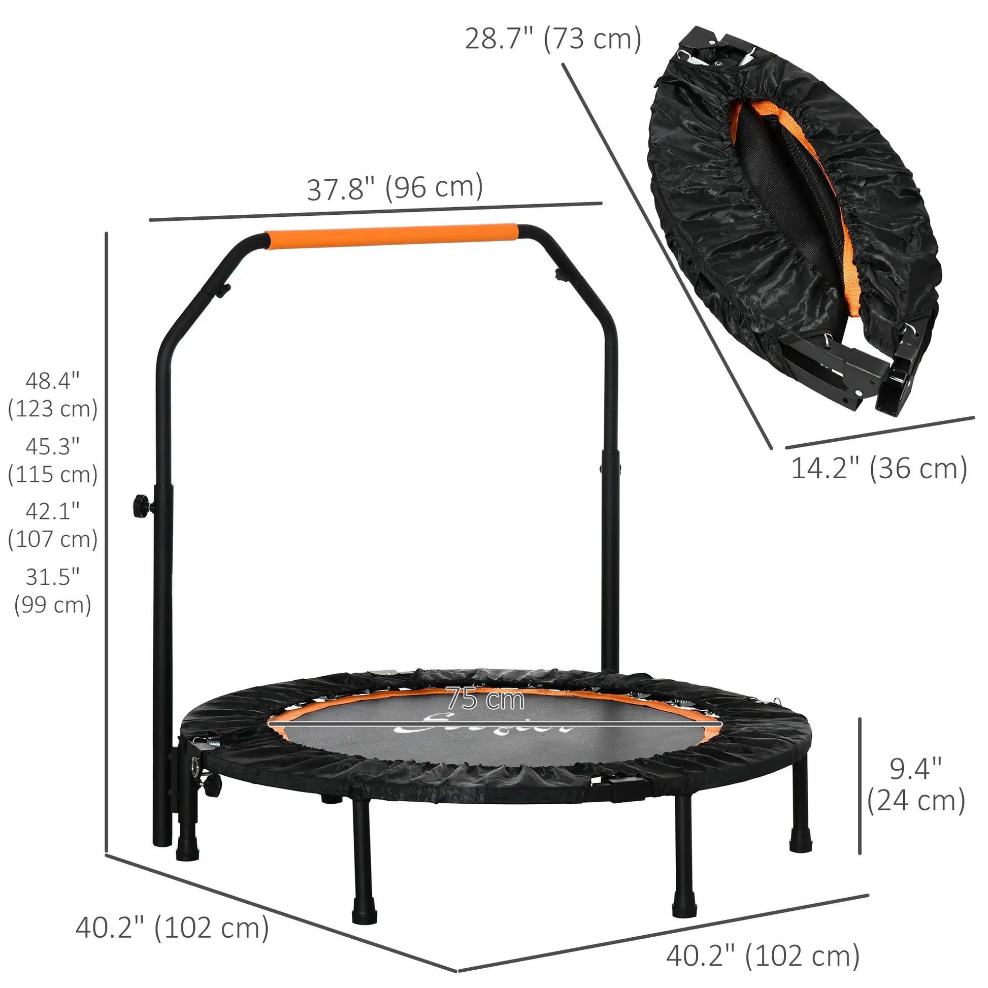 40" Foldable Mini Trampoline, Adjustable Foam Handle, Orange Trampolines at Gallery Canada