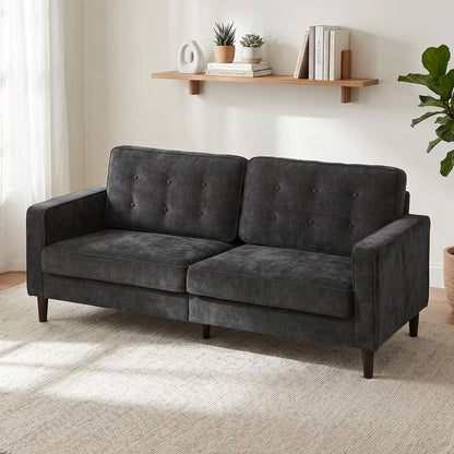 3 Seater Sofa Upholstered with Padded Cushion Modern Button Tufted Couch with Wood Legs, Dark Grey 3-Seater Sofas at Gallery Canada