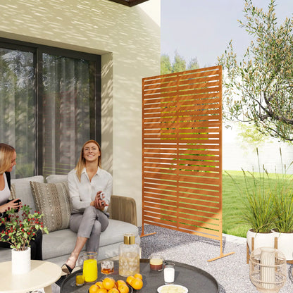 Decorative Outdoor Privacy Panel, Freestanding Metal Divider, Brown Side Awnings at Gallery Canada