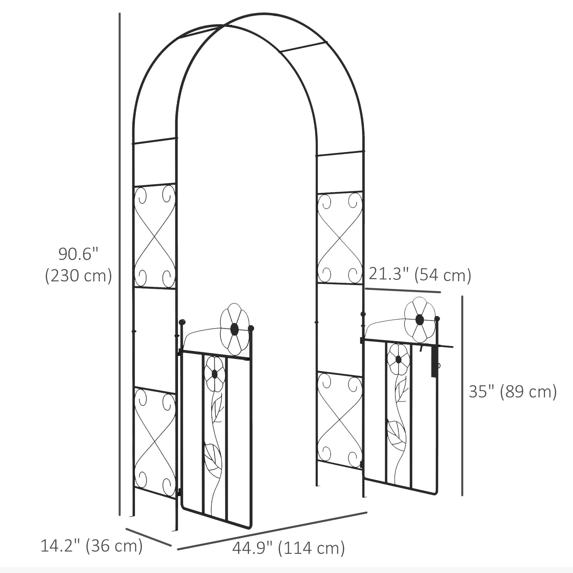 7.5FT Metal Garden Arbour, Double Gate, Arch Trellis, Black Garden Arches at Gallery Canada