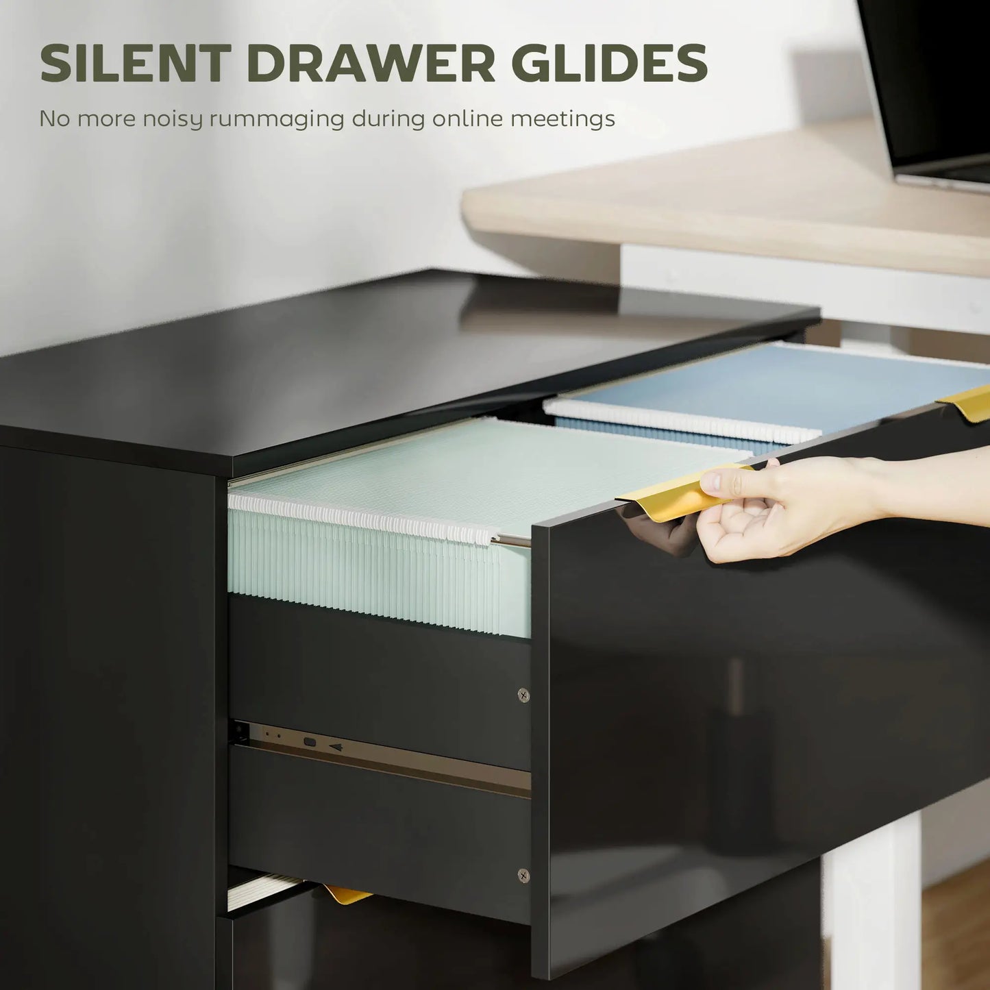 Lateral File Cabinet, 2 Drawers, Letter/A4/Legal Size, High Gloss Black Office Cabinets & Cupboards at Gallery Canada