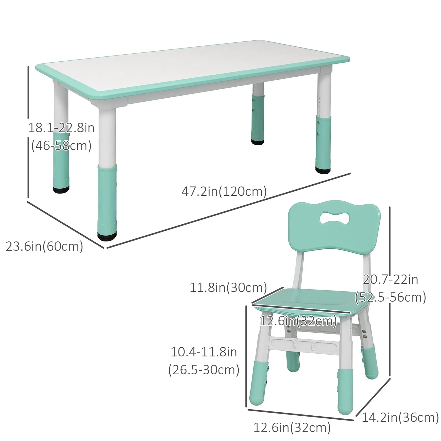 Kids Table and Chair Set, 4 Chairs, Adjustable Height, 1.5 - 5 Years, Green Kids Table Sets at Gallery Canada