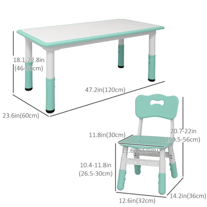 Kids Table and Chair Set, 4 Chairs, Adjustable Height, 1.5 - 5 Years, Green Kids Table Sets at Gallery Canada