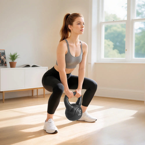 22lb Fitness Kettlebell, Plastic Exercise Weight, Sand Filled, Noise Reduction