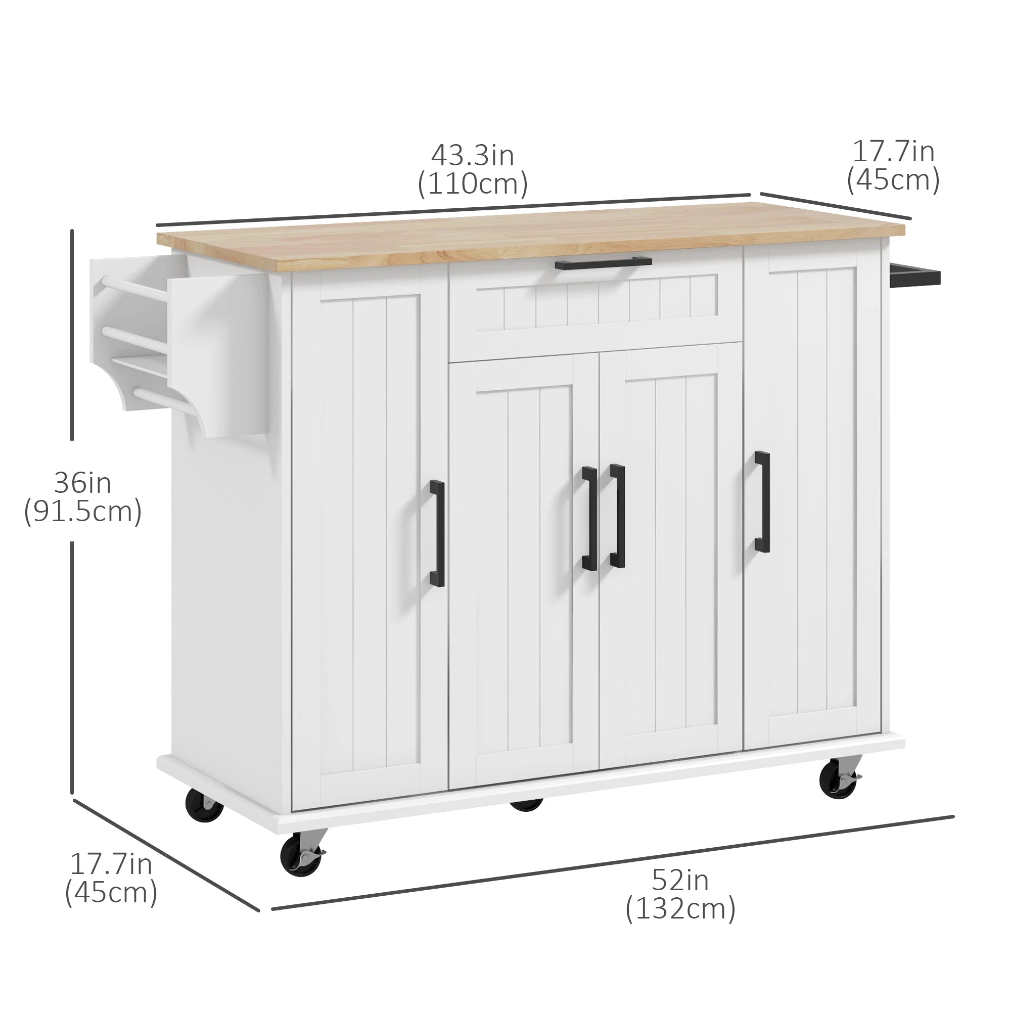 Modern Kitchen Island Cart, Natural Wood Top, Towel Rack, Door Storage, White Kitchen Islands & Kitchen Carts at Gallery Canada