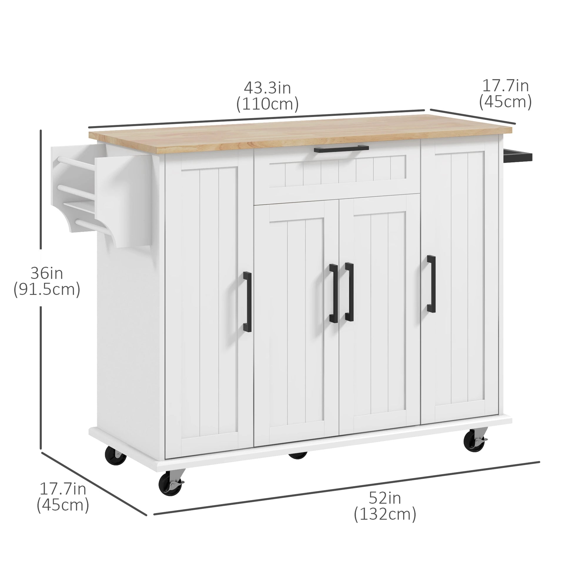Modern Kitchen Island Cart, Natural Wood Top, Towel Rack, Door Storage, White Kitchen Islands & Kitchen Carts at Gallery Canada