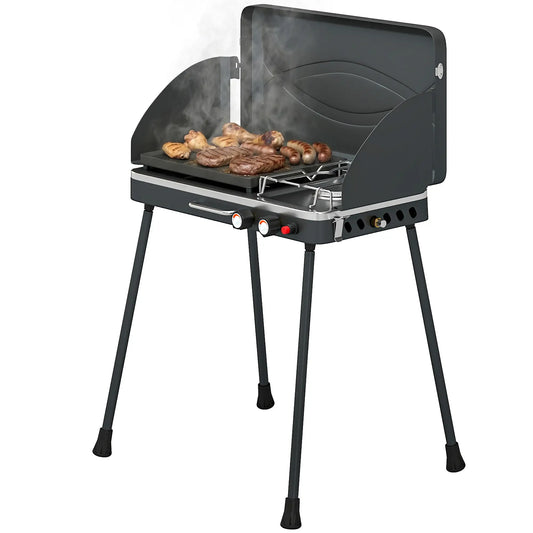 Camping Stove Gas Griddle Combo, 20,000 BTU, Portable, Black Propane Gas Grills Black at Gallery Canada