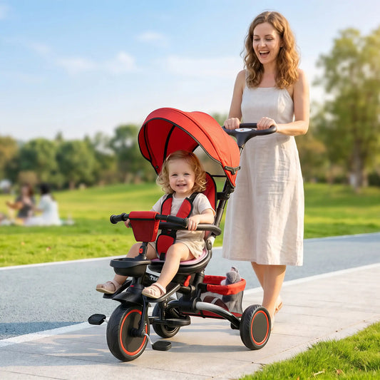 6-in-1 Toddler Tricycle, Foldable, Adjustable Seat, Push Handle, Red Tricycles for Kids Red, Black at Gallery Canada