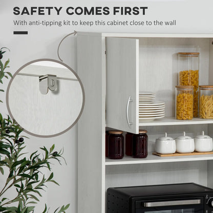 71" Kitchen Hutch with Storage Cabinet, Modern Buffet, Ash White Kitchen Pantry Cabinets at Gallery Canada
