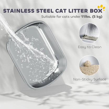 Enclosed Stainless Steel Litter Box, With Scoop, Deodorizer Bag, Handle