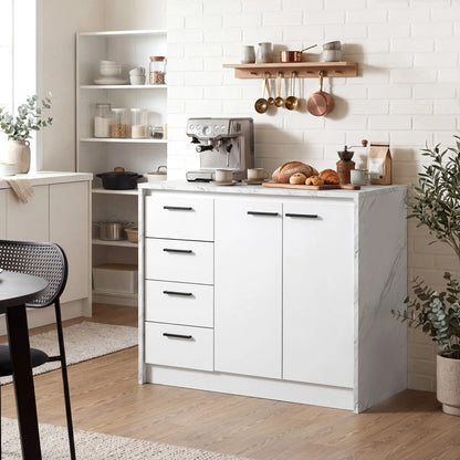 Kitchen Island, Storage Cabinet, 4 Drawers, Adjustable Shelf, Faux Marble, White Kitchen Islands & Kitchen Carts at Gallery Canada