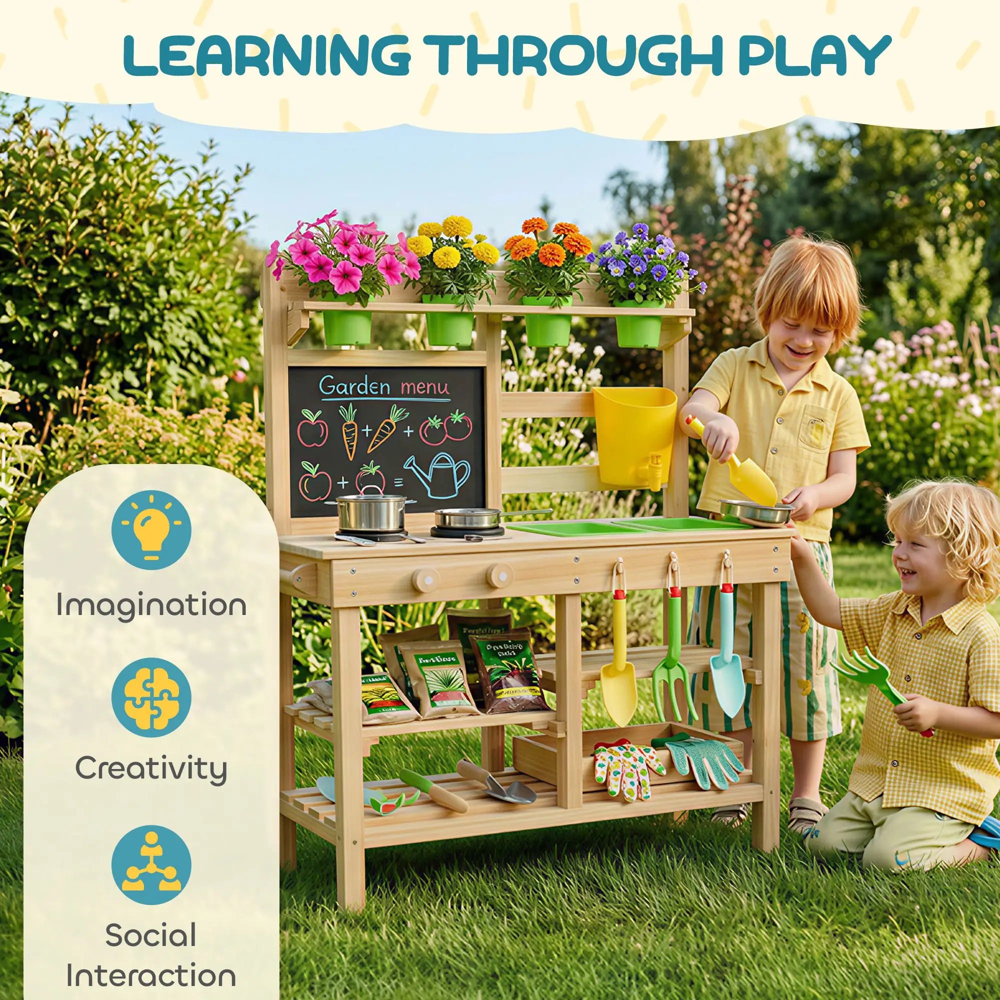 Kids Mud Kitchen, Outdoor Wooden Play Kitchen, Kitchenware, Garden Tools, Natural Play Kitchen at Gallery Canada