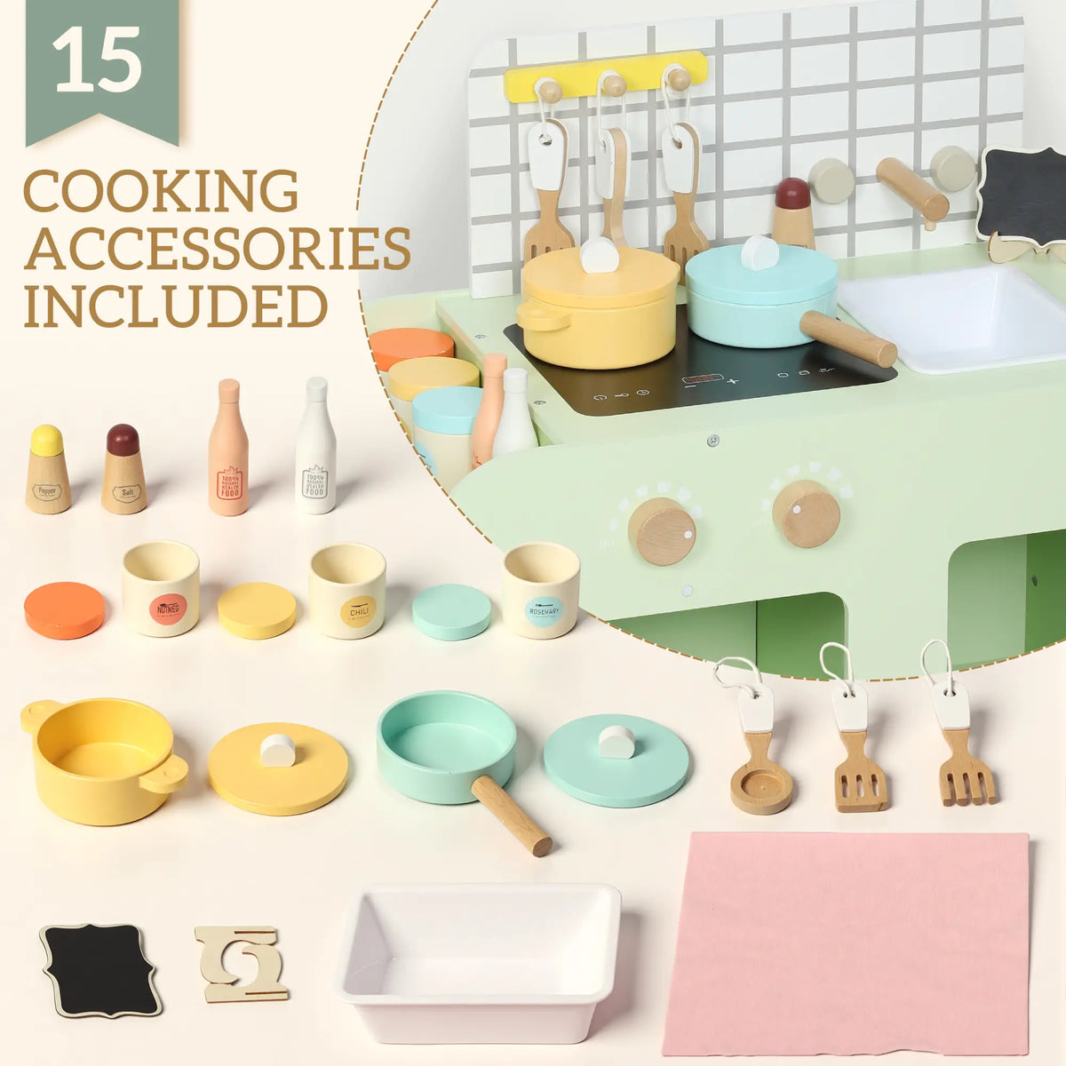 Kids Kitchen Playset, 15 Accessories, Microwave, Cabinets, Ages 3+, Green Play Kitchen at Gallery Canada