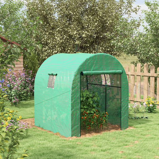 Tunnel Greenhouse Walk-in Green House with UV-resistant PE Cover, Doors and Mesh Windows, 6' x 6' x 6.6', Green - Gallery Canada
