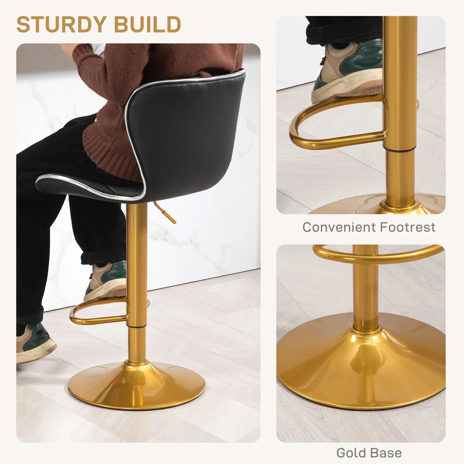 Counter Height Bar Stools Set of 2, Adjustable Height Bar Chairs with Swivel Seat, PU Leather Upholstery Bar Stools at Gallery Canada