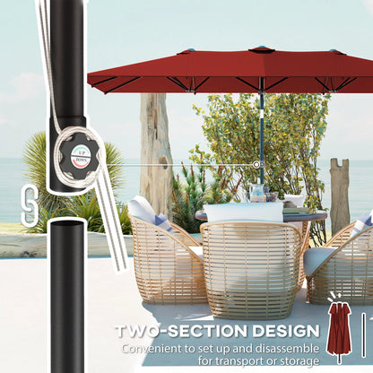 Double-Sided Patio Umbrella with Tilt, Adjustable Height, 12 Ribs, Wine Red Sun Umbrellas at Gallery Canada