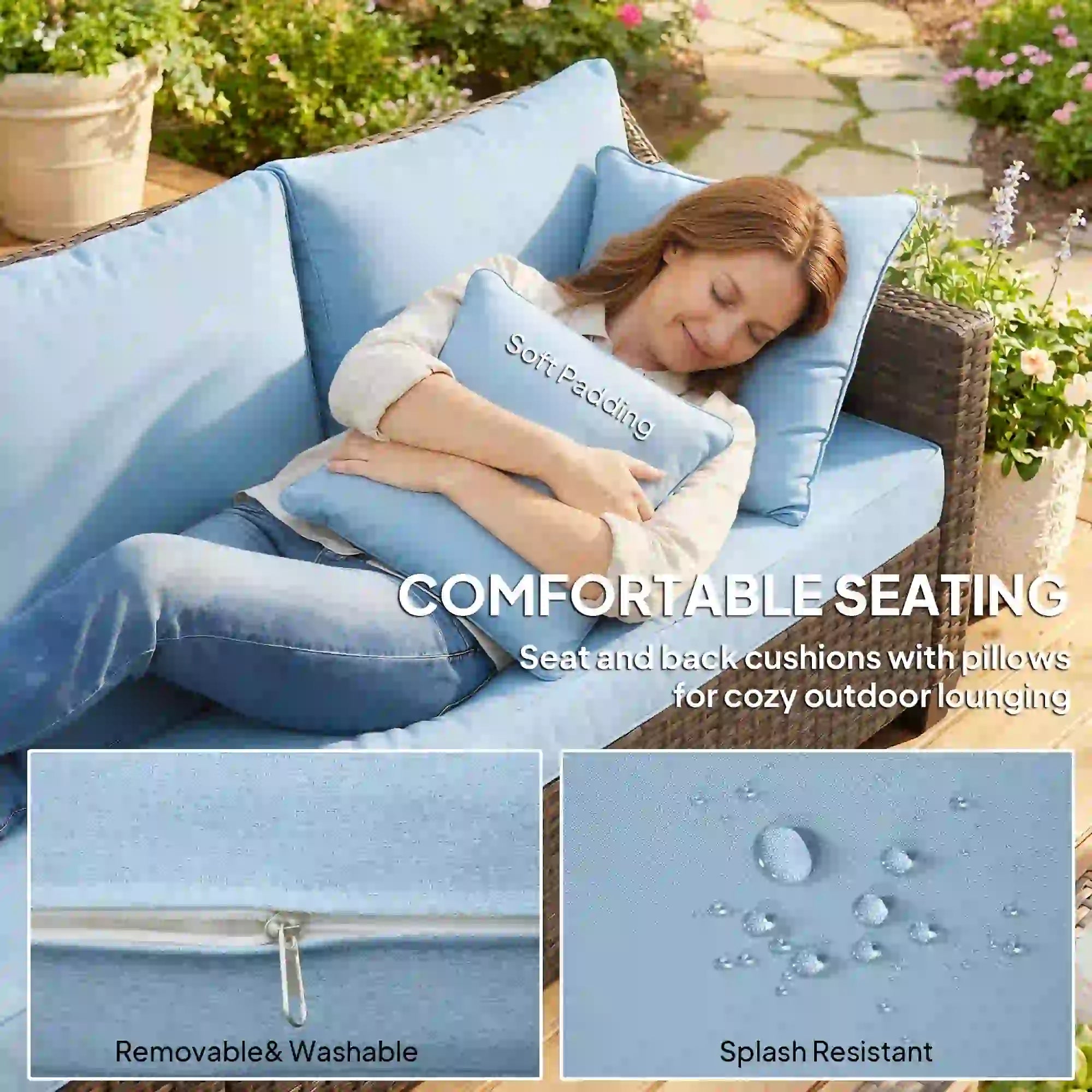 PE Wicker Outdoor Couch Sofa, 4-Seater Modular Patio Furniture, Blue Patio Furniture Sets at Gallery Canada