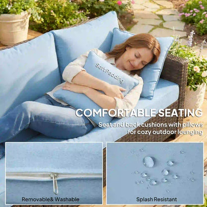 PE Wicker Outdoor Couch Sofa, 4-Seater Modular Patio Furniture, Blue Patio Furniture Sets at Gallery Canada