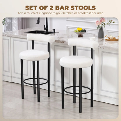 Sherpa Upholstered Bar Stools Set of 2, With Backrest and Footrest Bar Stools at Gallery Canada