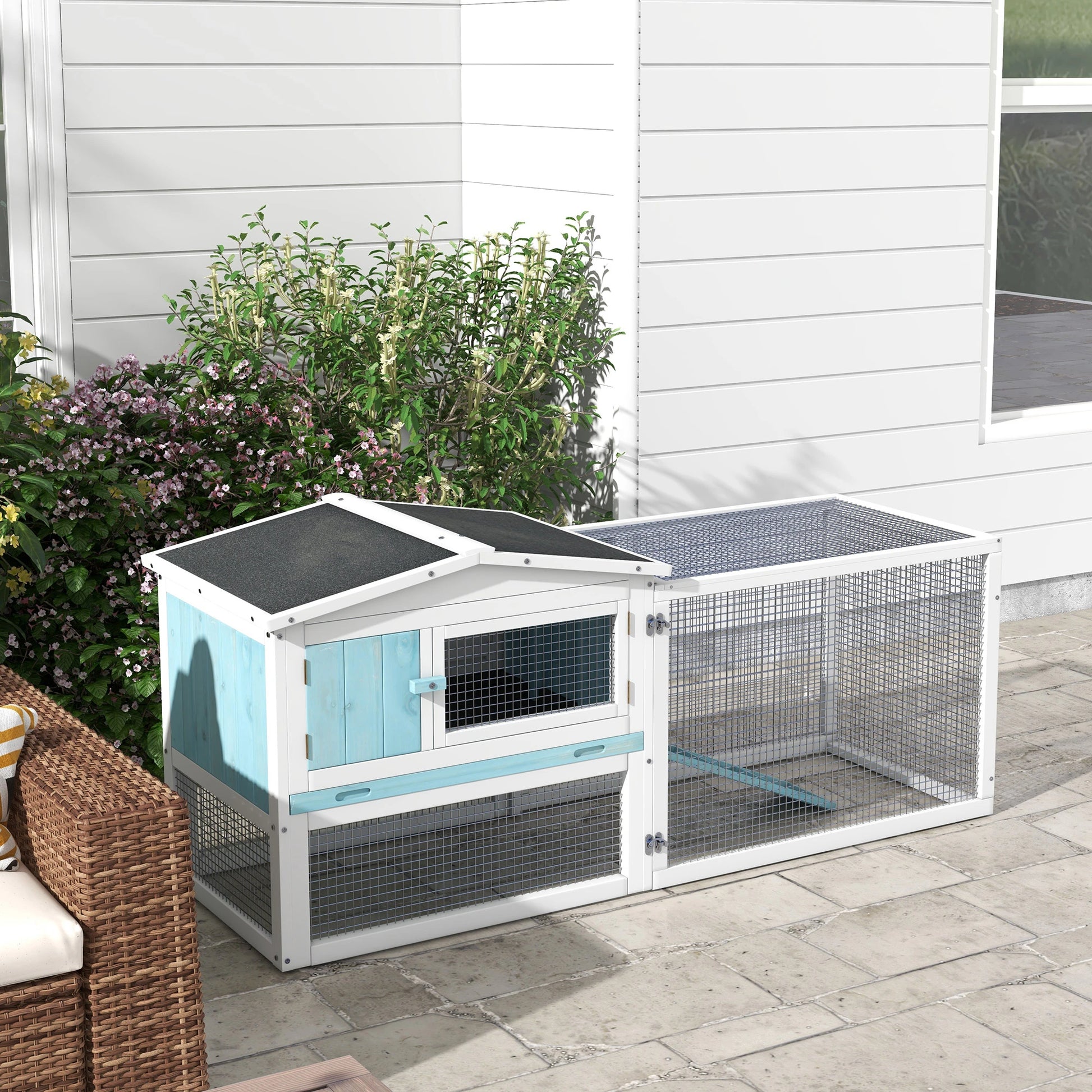 Wooden Rabbit Hutch, Guinea Pig House, Removable Tray, Openable Roof, Blue Rabbit Hutch at Gallery Canada
