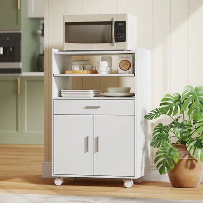 Microwave Cart with Wheels, Storage Cabinet, White Kitchen Islands & Kitchen Carts at Gallery Canada